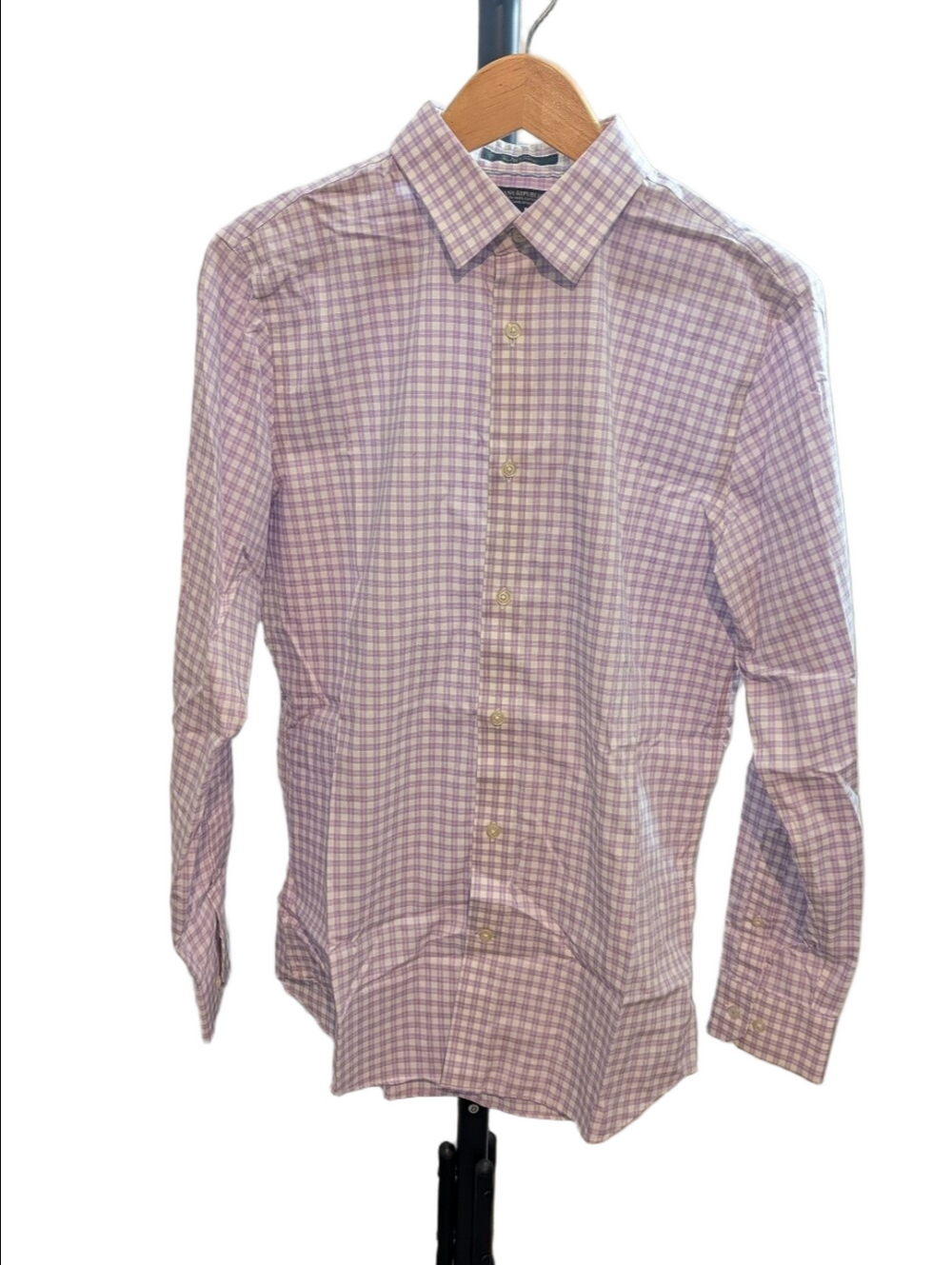 Banana Republic Men's M Slim Fit Non-Iron Purple Plaid Check Dress Shirt